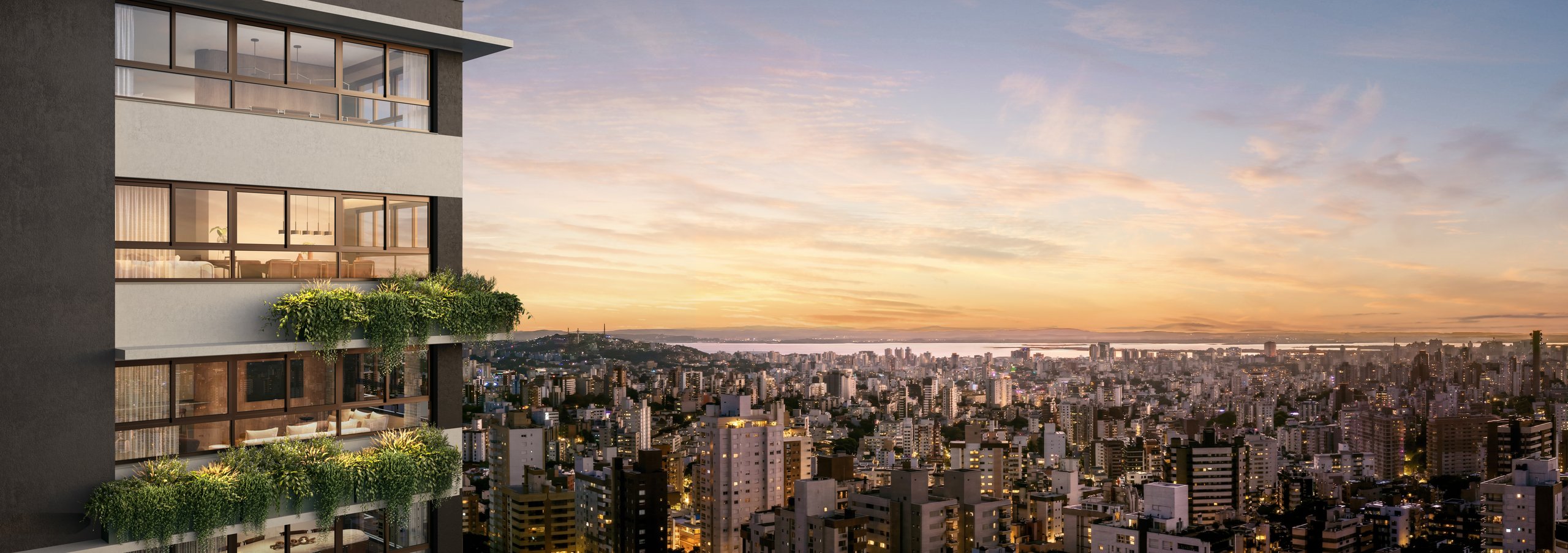 Perspectiva ilustrativa da vista a partir da sacada do High Garden Petrópolis